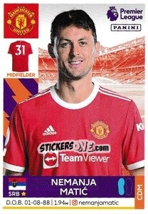 Figurina Nemanja Matić - Premier League Inglese 2021-2022 - Panini