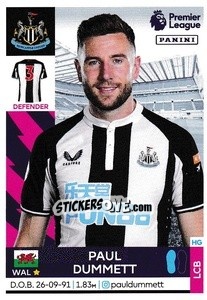 Figurina Paul Dummett - Premier League Inglese 2021-2022 - Panini