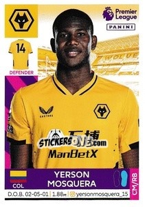 Cromo Yerson Mosquera - Premier League Inglese 2021-2022 n. 614 - Panini