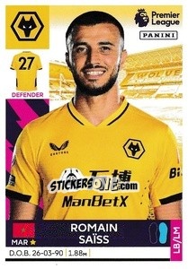 Sticker Romain Saïss - Premier League Inglese 2021-2022 - Panini