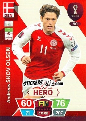 Sticker Andreas Skov Olsen - FIFA World Cup Qatar 2022. Adrenalyn XL n. 90 - Panini