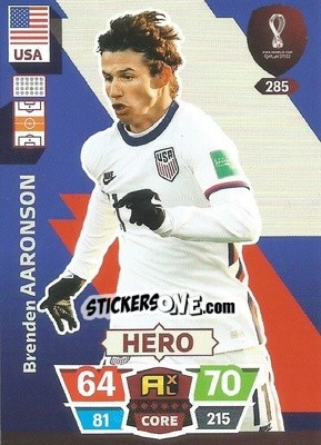 Sticker Brenden Aaronson - FIFA World Cup Qatar 2022. Adrenalyn XL n. 285 - Panini