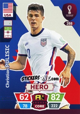 Sticker Christian Pulisic - FIFA World Cup Qatar 2022. Adrenalyn XL n. 288 - Panini