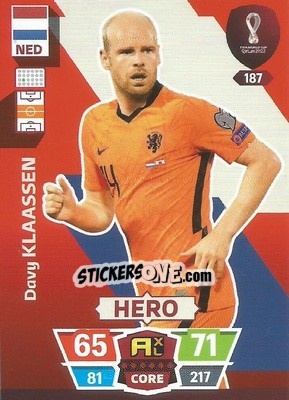 Sticker Davy Klaassen - FIFA World Cup Qatar 2022. Adrenalyn XL n. 187 - Panini