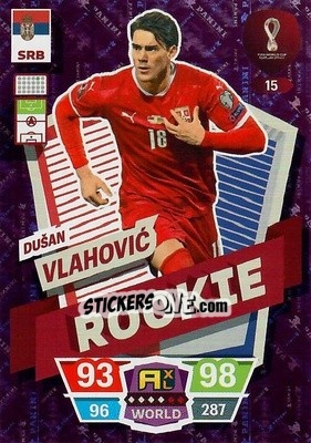Sticker Dušan Vlahović - FIFA World Cup Qatar 2022. Adrenalyn XL n. 15 - Panini