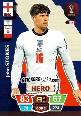 Sticker John Stones - FIFA World Cup Qatar 2022. Adrenalyn XL n. 102 - Panini