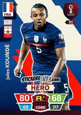 Sticker Jules Koundé - FIFA World Cup Qatar 2022. Adrenalyn XL n. 111 - Panini