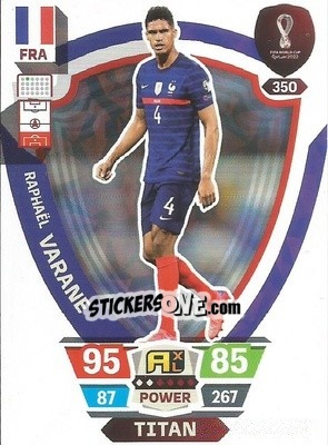 Sticker Raphaël Varane - FIFA World Cup Qatar 2022. Adrenalyn XL n. 350 - Panini