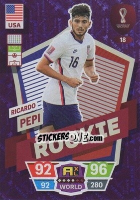 Sticker Ricardo Pepi - FIFA World Cup Qatar 2022. Adrenalyn XL n. 18 - Panini