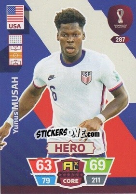 Sticker Yunus Musah - FIFA World Cup Qatar 2022. Adrenalyn XL n. 287 - Panini