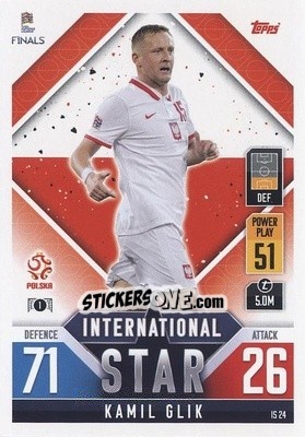 Sticker Kamil Glik - The Road to UEFA Nations League Finals 2022-2023. Match Attax 101 - Topps