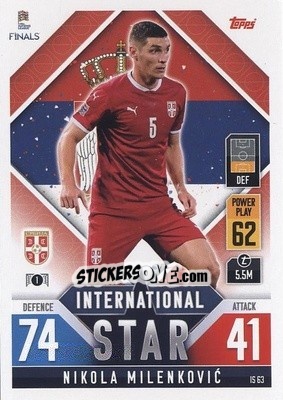 Sticker Nikola Milenković - The Road To Uefa Nations League Finals 2022-2023. Match Attax 101 n. IS63 - Topps