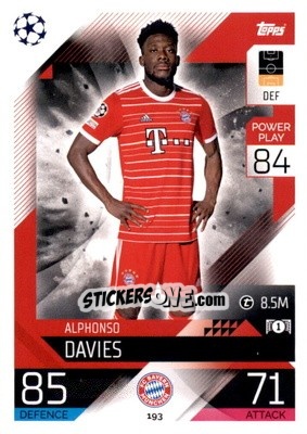 Sticker Alphonso Davies  - UEFA Champions League & Europa League 2022-2023. Match Attax n. 193 - Topps