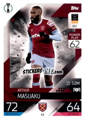 Sticker Arthur Masuaku - UEFA Champions League & Europa League 2022-2023. Match Attax n. 53 - Topps