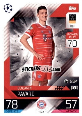 Sticker Benjamin Pavard  - UEFA Champions League & Europa League 2022-2023. Match Attax n. 192 - Topps