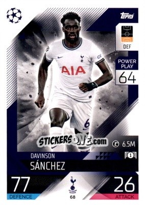 Sticker Davinson Sánchez  - UEFA Champions League & Europa League 2022-2023. Match Attax n. 68 - Topps