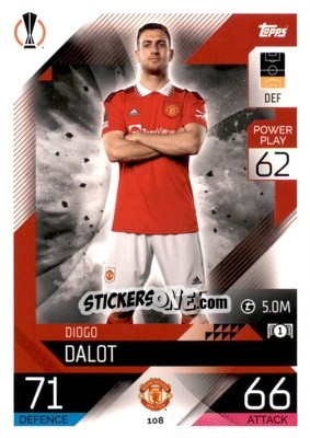 Sticker Diogo Dalot - UEFA Champions League & Europa League 2022-2023. Match Attax n. 108 - Topps