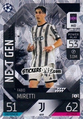 Sticker Fabio Miretti - UEFA Champions League & Europa League 2022-2023. Match Attax n. 410 - Topps