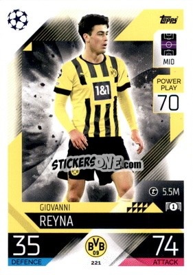 Sticker Giovanni Reyna - UEFA Champions League & Europa League 2022-2023. Match Attax n. 221 - Topps