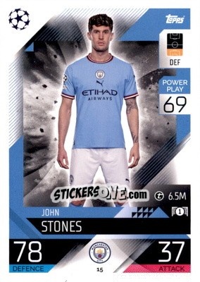 Sticker John Stones  - UEFA Champions League & Europa League 2022-2023. Match Attax n. 15 - Topps