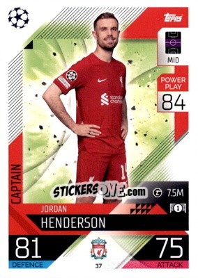 Sticker Jordan Henderson - UEFA Champions League & Europa League 2022-2023. Match Attax n. 37 - Topps
