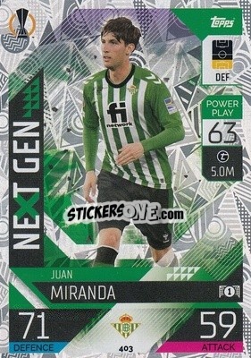 Sticker Juan Miranda - UEFA Champions League & Europa League 2022-2023. Match Attax n. 403 - Topps