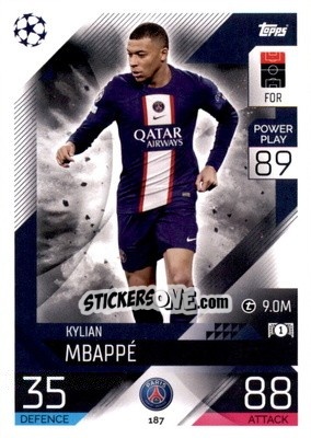 Sticker Kylian Mbappé  - UEFA Champions League & Europa League 2022-2023. Match Attax n. 187 - Topps