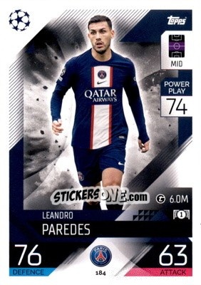 Sticker Leandro Paredes  - UEFA Champions League & Europa League 2022-2023. Match Attax n. 184 - Topps