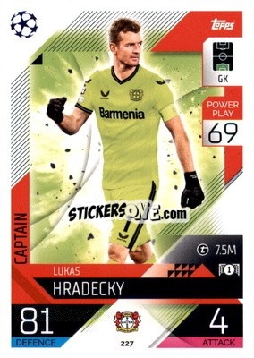 Sticker Lukas Hradecky - UEFA Champions League & Europa League 2022-2023. Match Attax n. 227 - Topps