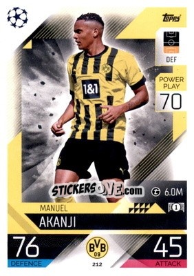 Sticker Manuel Akanji  - UEFA Champions League & Europa League 2022-2023. Match Attax n. 212 - Topps