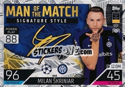 Sticker Milan Skriniar - UEFA Champions League & Europa League 2022-2023. Match Attax n. 445 - Topps