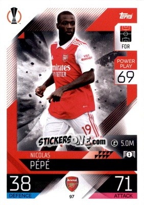 Sticker Nicolas Pépé - UEFA Champions League & Europa League 2022-2023. Match Attax n. 97 - Topps