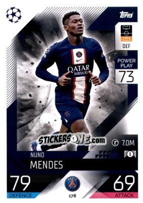 Sticker Nuno Mendes - UEFA Champions League & Europa League 2022-2023. Match Attax n. 178 - Topps