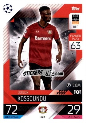 Sticker Odilon Kossounou - UEFA Champions League & Europa League 2022-2023. Match Attax n. 228 - Topps