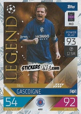 Sticker Paul Gascoigne - UEFA Champions League & Europa League 2022-2023. Match Attax n. 422 - Topps