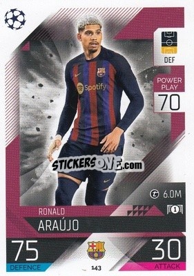 Sticker Ronald Araújo - UEFA Champions League & Europa League 2022-2023. Match Attax n. 143 - Topps