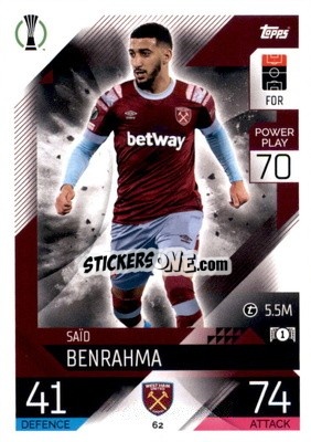 Sticker Said Benrahma - UEFA Champions League & Europa League 2022-2023. Match Attax n. 62 - Topps