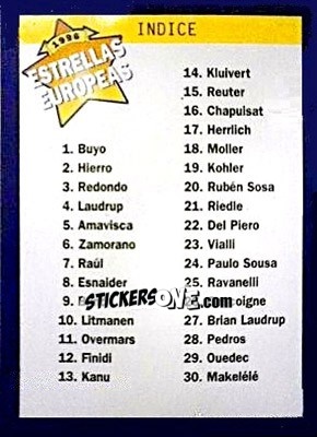 Cromo Indice - Estrellas Europeas 1996 - Panini