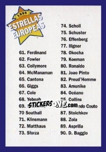 Cromo Indice - Estrellas Europeas 1996 - Panini