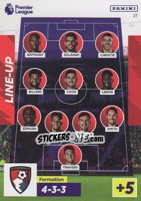 Sticker AFC Bournemouth Line-Up - English Premier League 2022-2023. Adrenalyn XL n. 27 - Panini