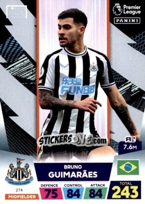 Sticker Bruno Guimarães - English Premier League 2022-2023. Adrenalyn XL n. 274 - Panini