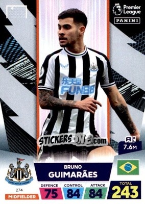 Figurina Bruno Guimarães - English Premier League 2022-2023. Adrenalyn XL - Panini