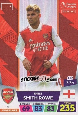 Sticker Emile Smith Rowe - English Premier League 2022-2023. Adrenalyn XL n. 40 - Panini