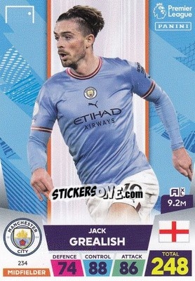 Figurina Jack Grealish - English Premier League 2022-2023. Adrenalyn XL - Panini