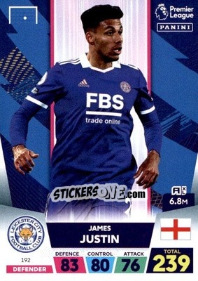 Sticker James Justin - English Premier League 2022-2023. Adrenalyn XL n. 192 - Panini