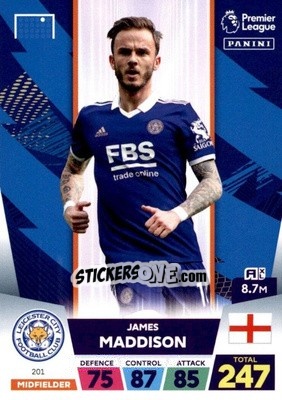 Sticker James Maddison - English Premier League 2022-2023. Adrenalyn XL n. 201 - Panini