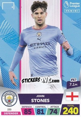 Sticker John Stones - English Premier League 2022-2023. Adrenalyn XL n. 230 - Panini