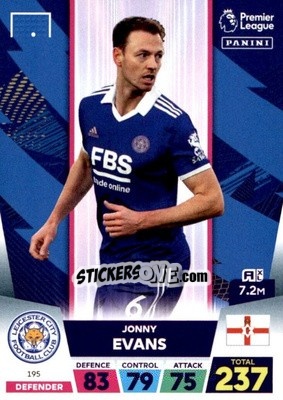 Sticker Jonny Evans - English Premier League 2022-2023. Adrenalyn XL n. 195 - Panini