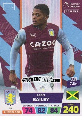 Sticker Leon Bailey - English Premier League 2022-2023. Adrenalyn XL n. 58 - Panini