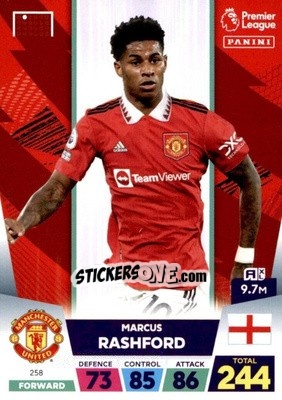 Sticker Marcus Rashford - English Premier League 2022-2023. Adrenalyn XL - Panini
